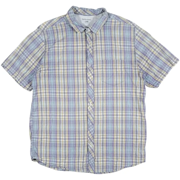 Horny Toad Button Up Shirt Mens Large Weldon Plaid Short Sleeve Organic Cotton - Picture 3 of 10